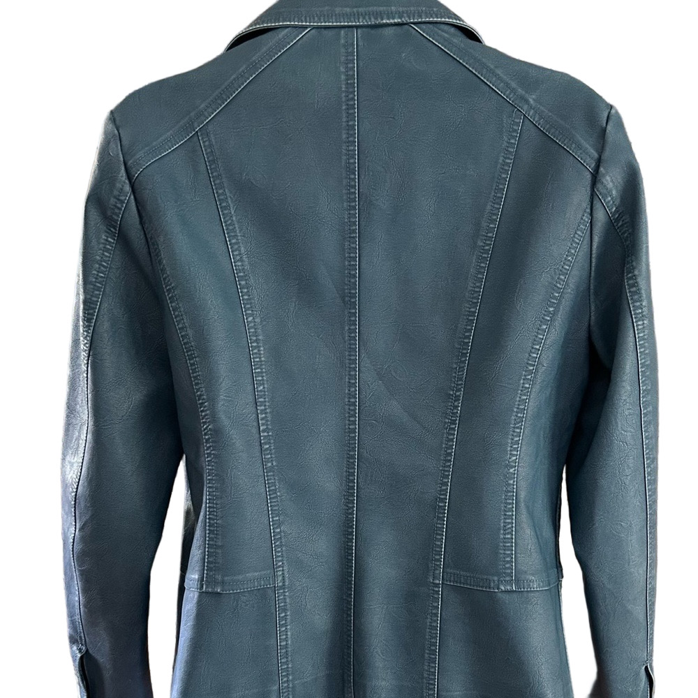 CLEO Blue Vegan Leather Moto Cut Jacket S - Picture 6 of 11